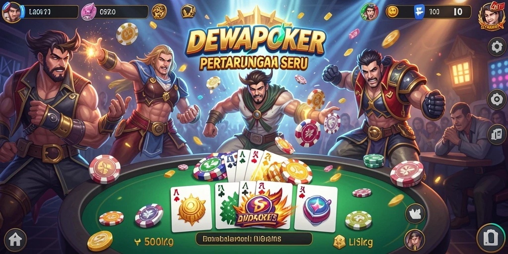 Tampilan gameplay DEWAPOKER yang intens dan seru di arena pertarungan.