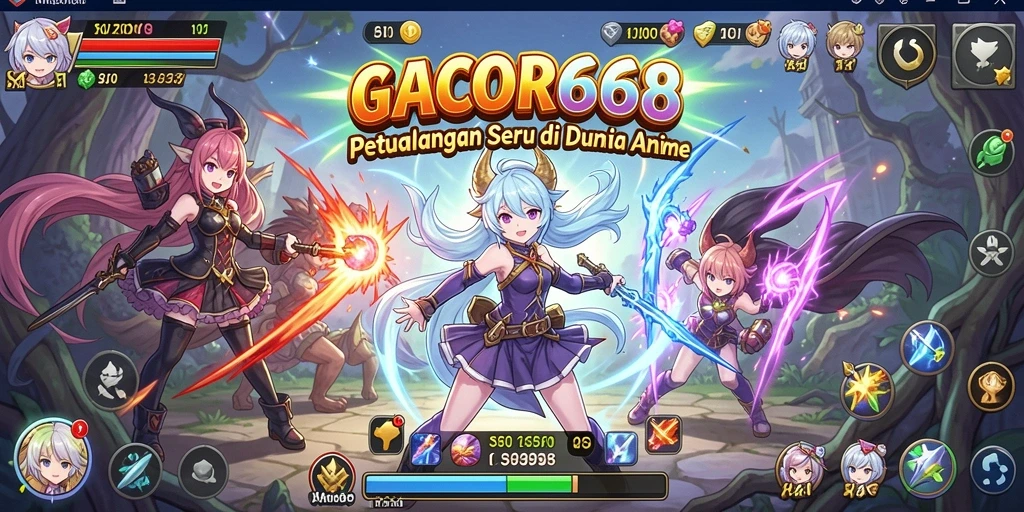 Tampilan gameplay GACOR668 dengan karakter anime yang menarik.