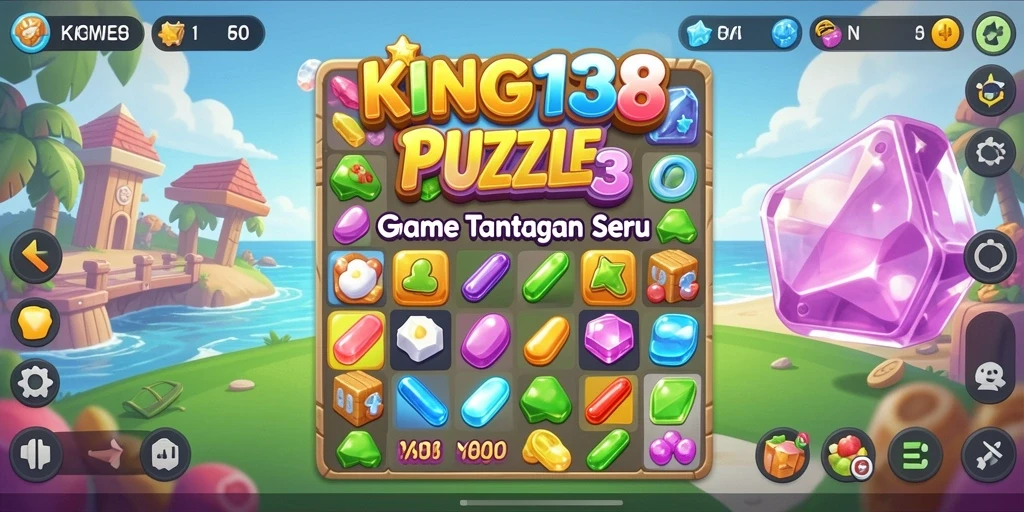Screenshot gameplay KING138 menampilkan aksi mencocokkan permata yang seru.