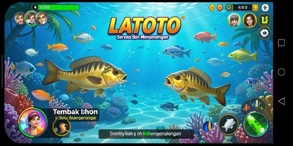 Tampilan gameplay LATOTO yang seru saat menembak ikan.