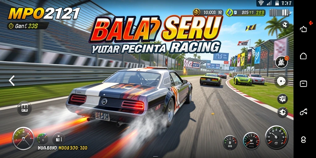 Screenshot gameplay MPO2121 menampilkan aksi balapan yang mendebarkan.