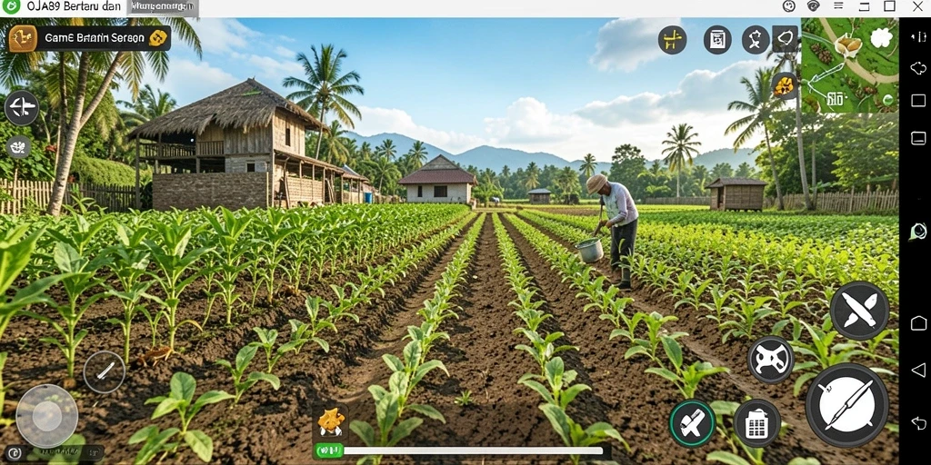 Tampilan gameplay yang memperlihatkan ladang subur dan hewan ternak.